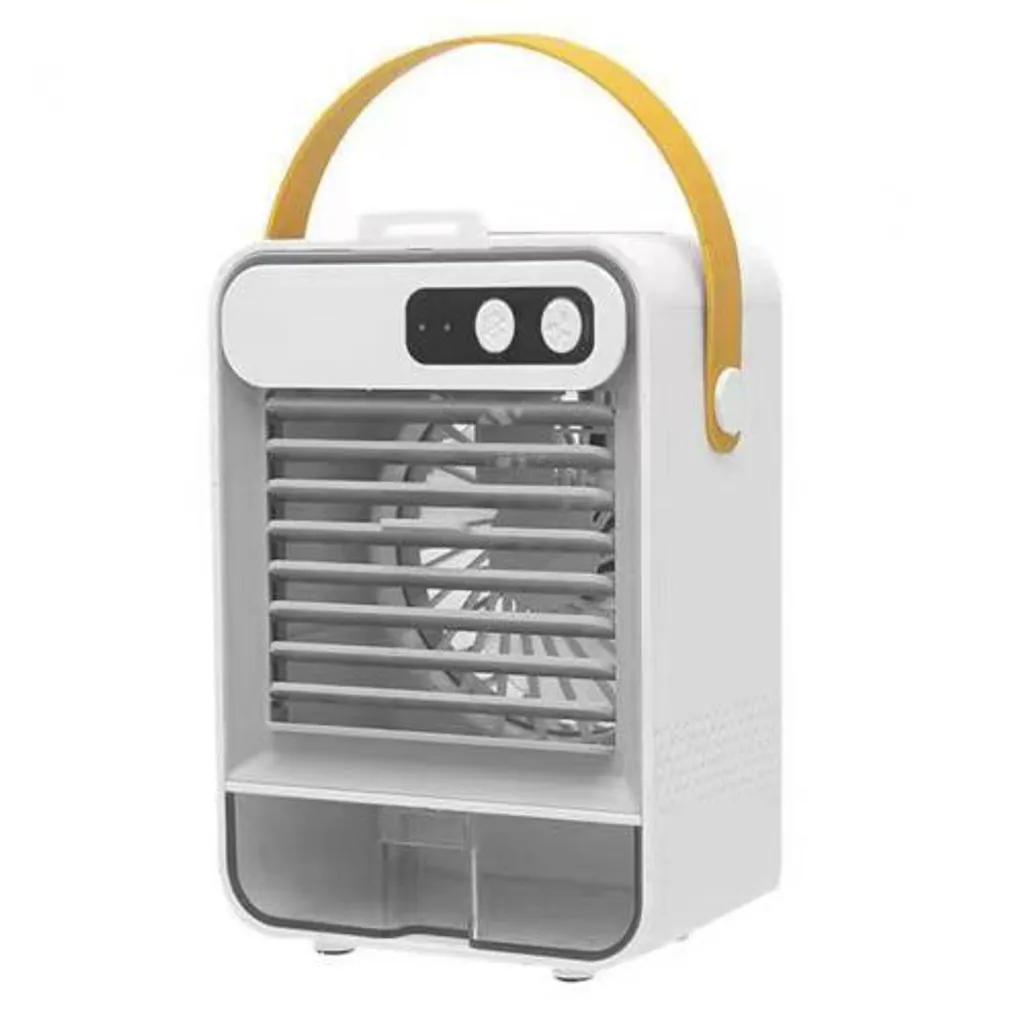 Tragbarer Klimaanlagen-Lüfter, Luftkühler, USB wiederaufladbar, 3-Gang-Ultraschall-Luftbefeuchter, persönlicher Schreibtischventilator für Camping im Farbe Weiss